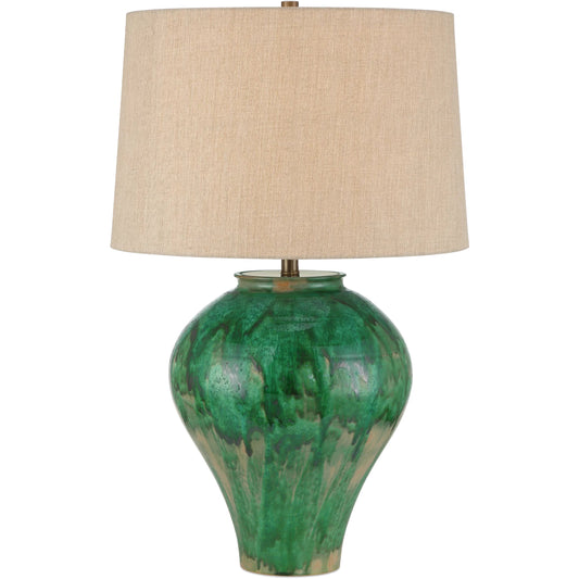 Blarney Table Lamp by Currey and Company in green. Made from porcelain in a unique style.