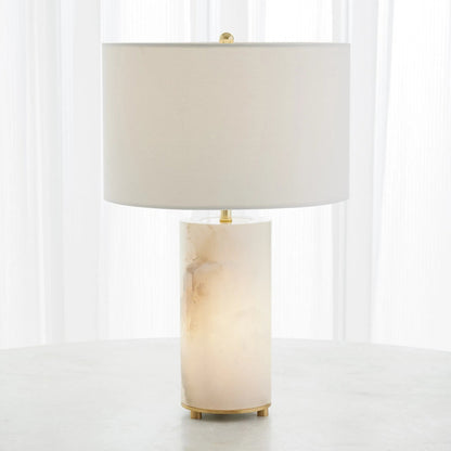 Alabaster Inner Light Lamp by Global Views in natural. Made from iron, brass, white indian alabaster, fabric in a modern style.