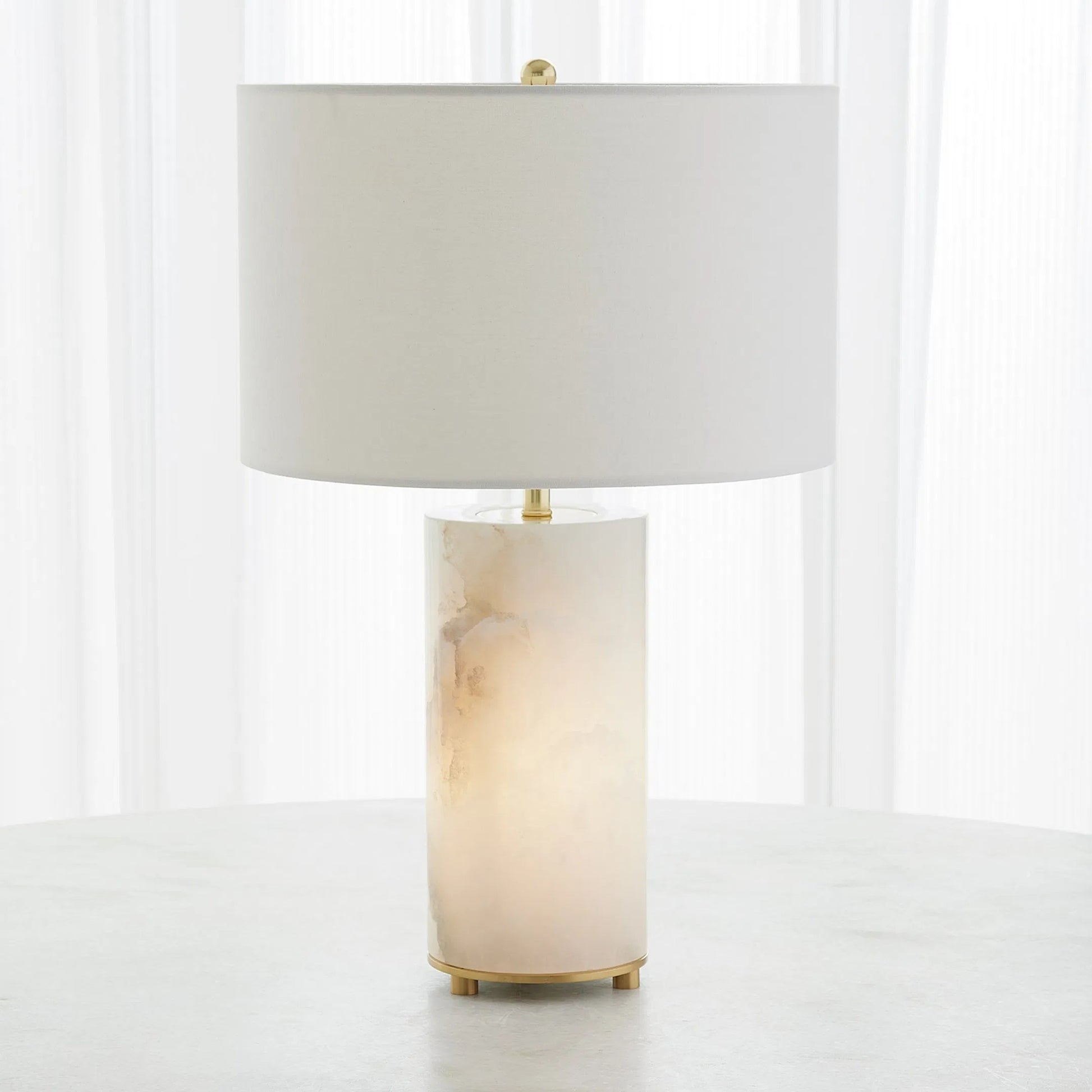 Alabaster Inner Light Lamp by Global Views in natural. Made from iron, brass, white indian alabaster, fabric in a modern style.