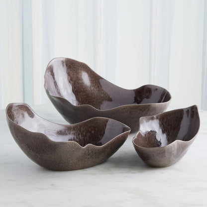 Horn Bowl, Reactive Amethyst by Global Views in reactive amethyst. Made from ceramic in a modern style.