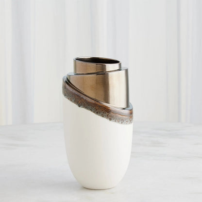 Slant Stack Vase by Global Views in reactive bronze. Made from earthenware (ceramic) in a modern style.