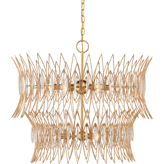 001 SI-2387083 | Primary Silo | Marquise Chandelier by Currey and Company in clear, luxor gold. Made from glass, wrought iron in a unique style.