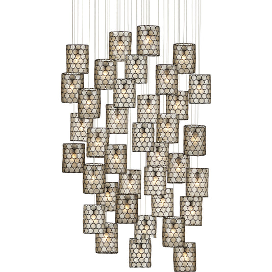001 SI-1924131 | Primary Silo | Regatta 36-Light Multi-Drop Pendant by Currey and Company in cupertino, silver. Made from cupertino, iron, capiz shell in a modern style.
