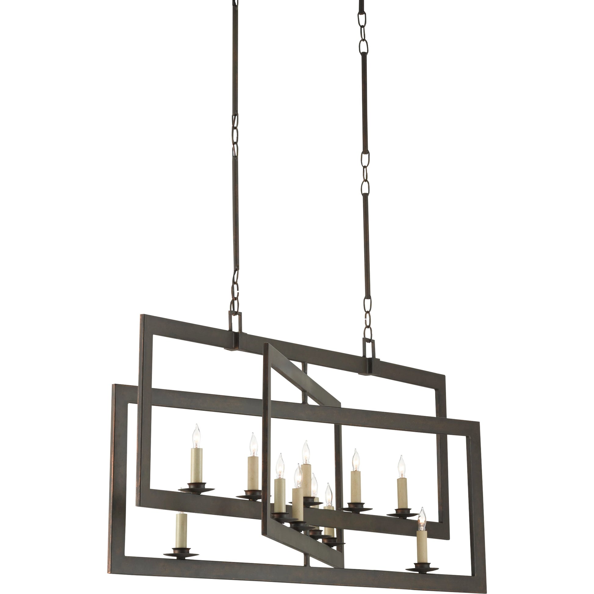 Middleton Rectangular Chandelier by Currey and Company. Made from wrought iron in a modern style.