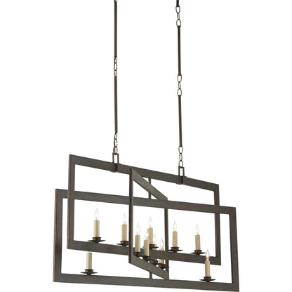 Middleton Rectangular Chandelier by Currey and Company. Made from wrought iron in a modern style.