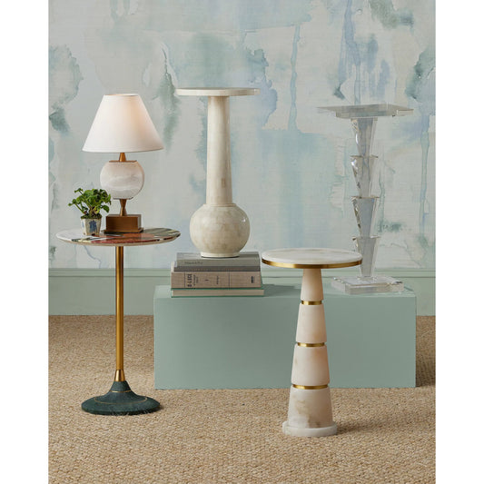 Meandro Cordless Table Lamp by Currey and Company in white, antique brass. Made from alabaster, metal in a transitional style.