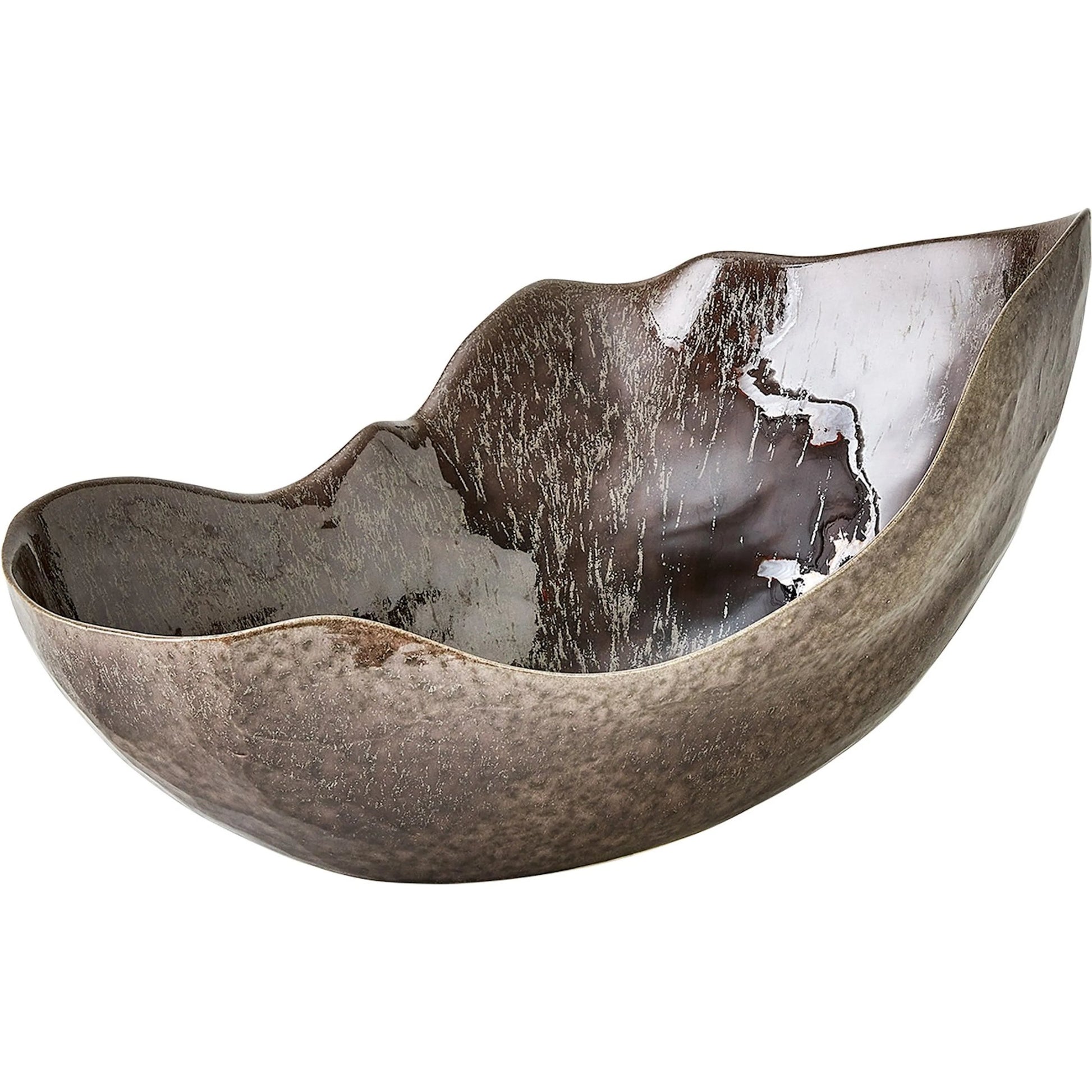 Horn Bowl, Reactive Amethyst by Global Views in reactive amethyst. Made from ceramic in a modern style.