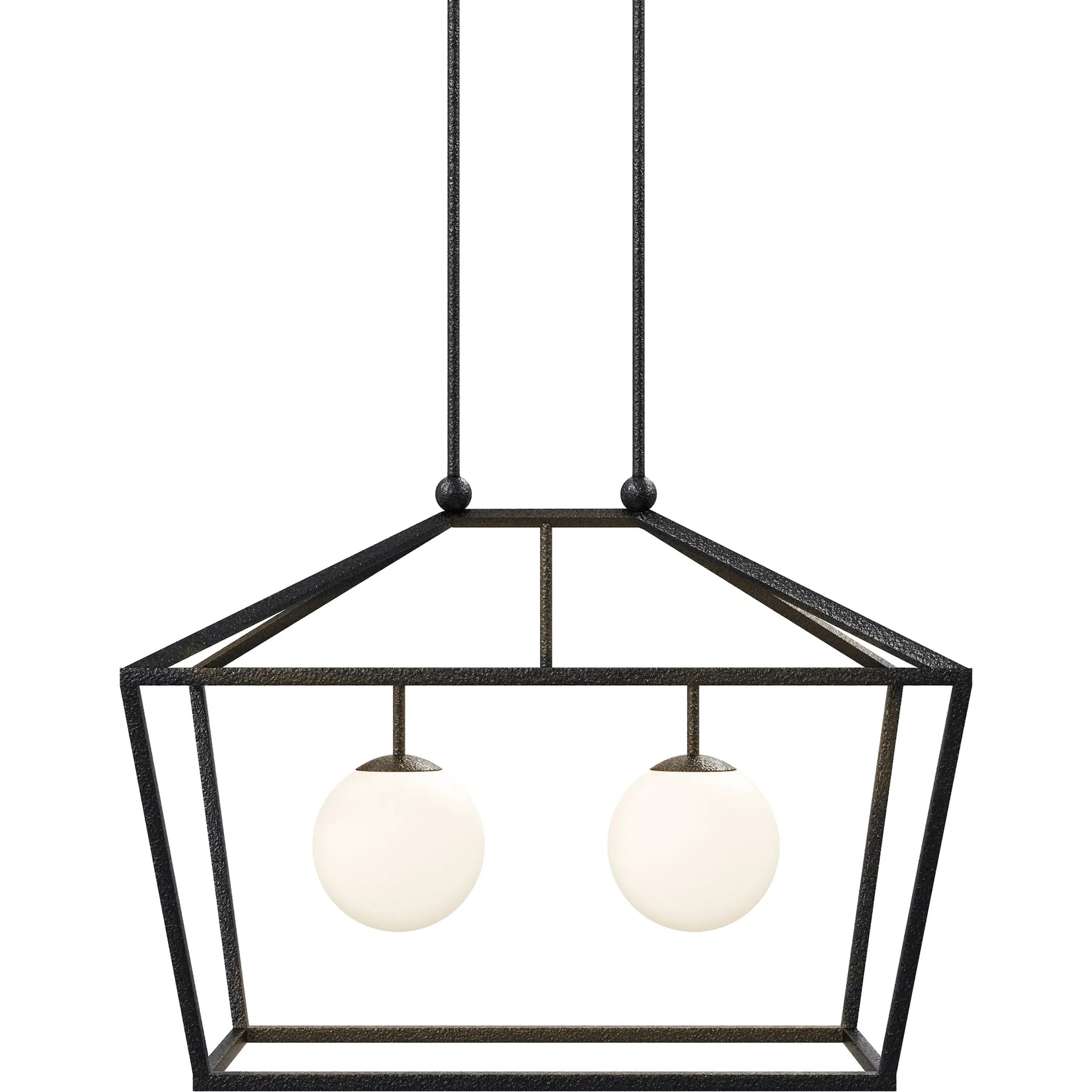 Denison Outdoor Lantern by Currey and Company in black, frosted white. Made from wrought iron, glass in a modern style.