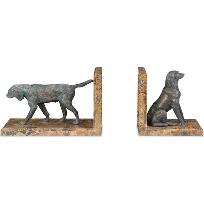 Hunting Dog Bookends by Maitland-Smith in verdigris. Made from unique in a unique style.