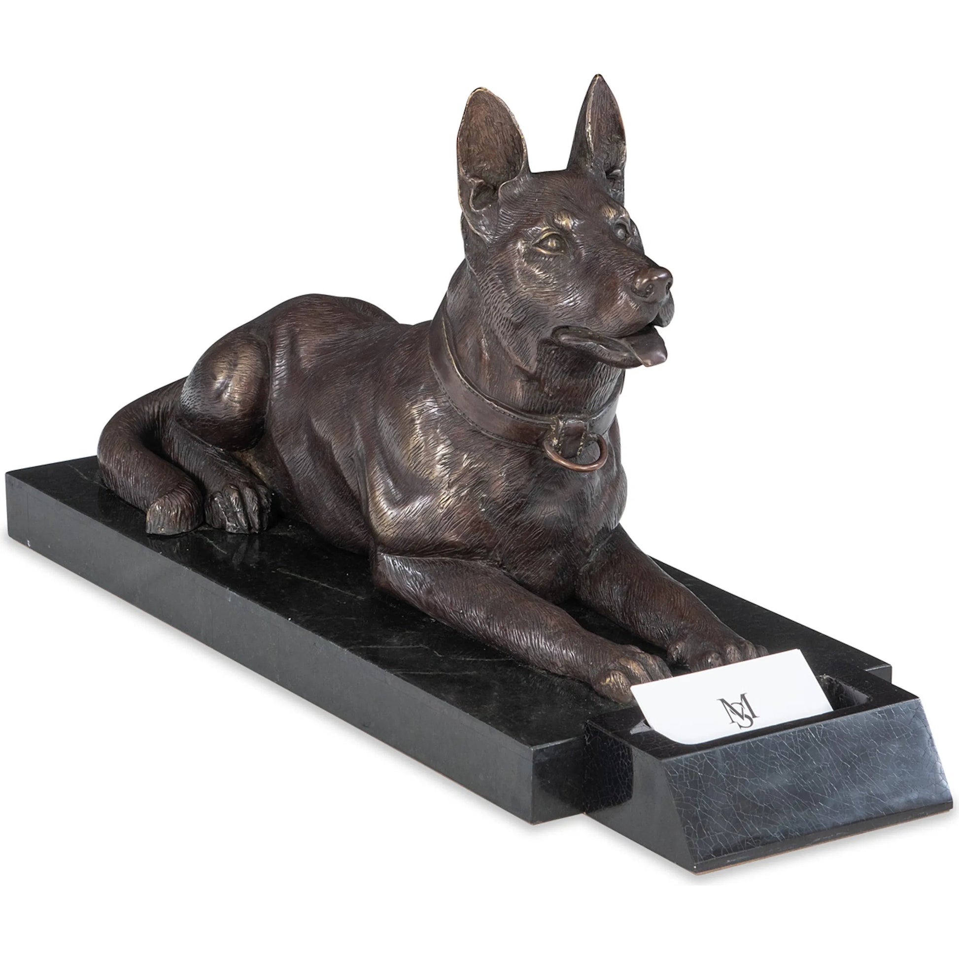 German Shepherd Card Holder by Maitland-Smith in dark bronze. Made from unique in a unique style.