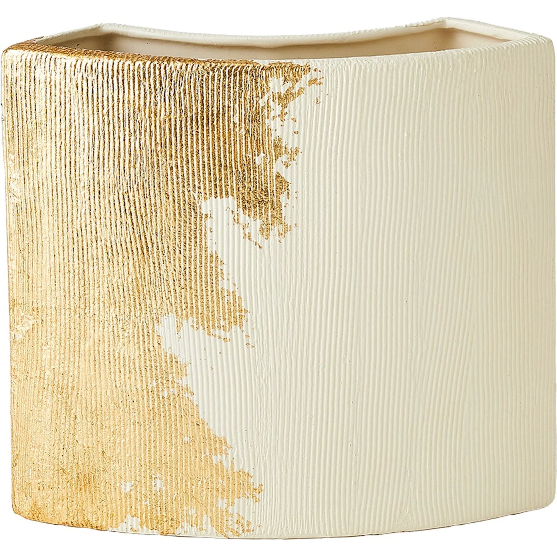 Splashy Gold Leaf Vase by Global Views in natural. Made from ceramic in a unique style.