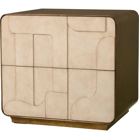 Hugo Side Table by Maitland-Smith in faux plaster, antique brushed brass. Made from unique in a traditional style.