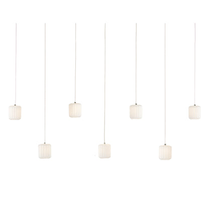 Dove Rectangular 7-LIGHT Multi-Drop Pendant by Currey and Company in white, silver. Made from ceramic in a modern style.