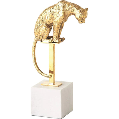 Perched Brass Jaguar on Stand by Global Views in brass and bronze. Made from unique in a modern style.