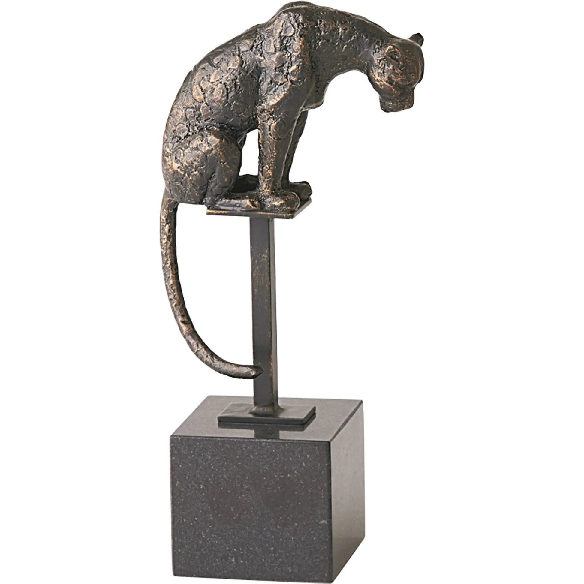 Perched Bronze Jaguar on Stand by Global Views in bronze and bronze. Made from unique in a modern style.