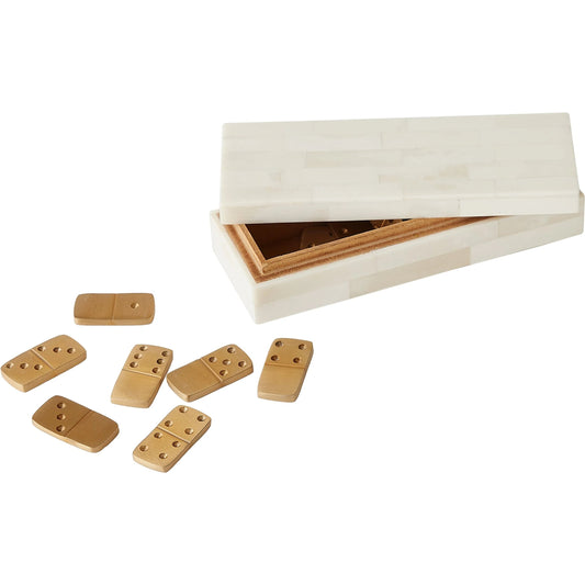 Boxed Bone Domino Set by Global Views. Made from unique in a traditional style.