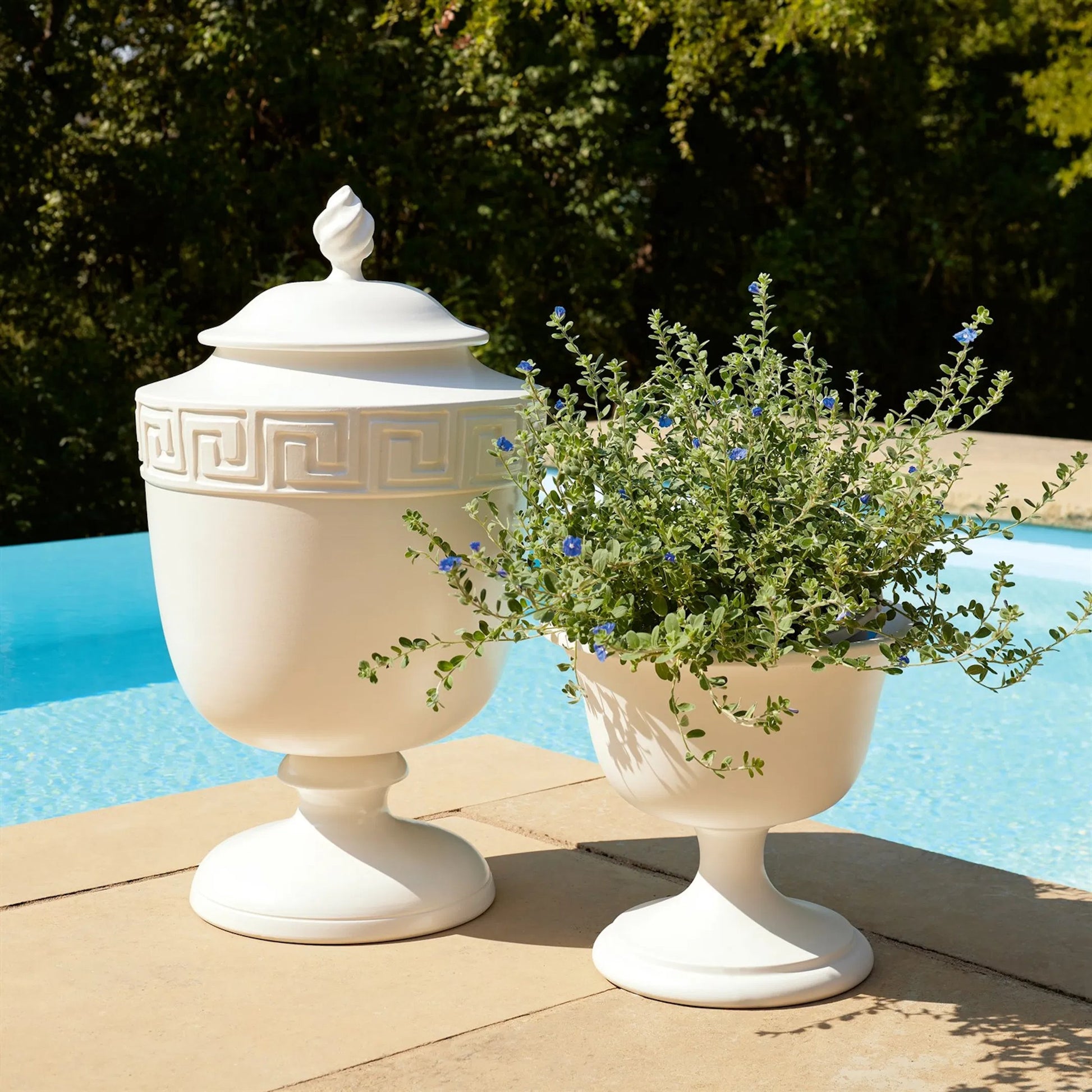 Villa Greek Key Urn by Global Views in matte white and white. Made from unique in a rustic style.