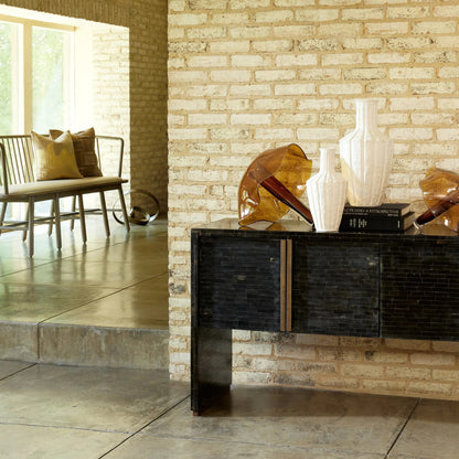 Spindle Long Bench by Global Views. Made from american oak in a coastal style.