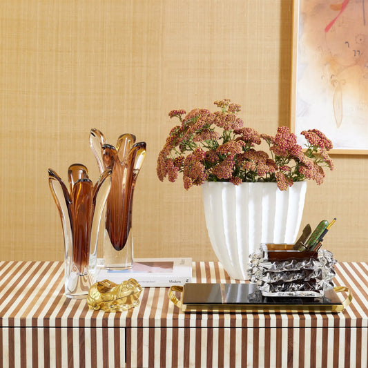 Iris Vase by Global Views in dark amber. Made from glass in a unique style.