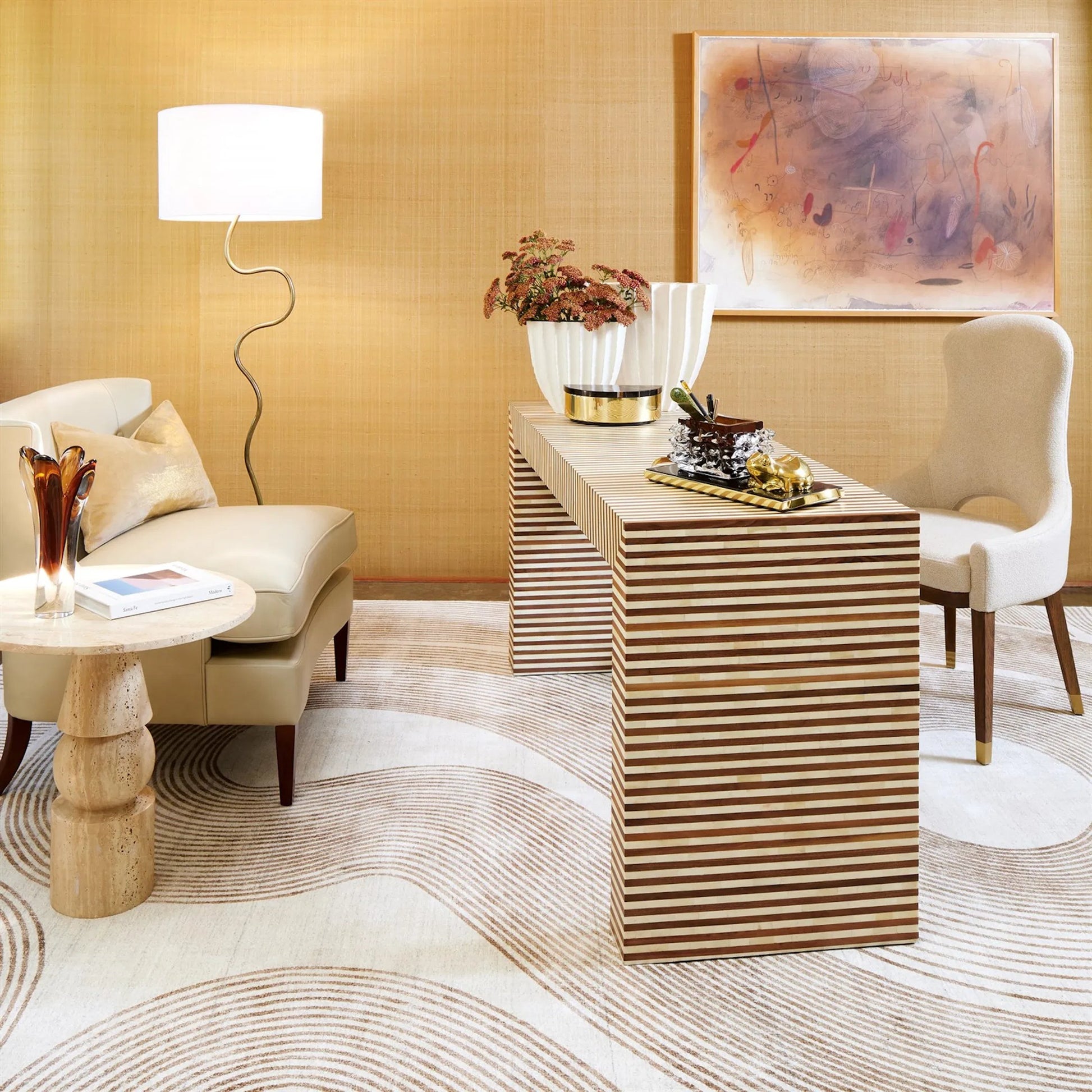 Loop Floor Lamp by Global Views in black, white, off-white, tan and brass. Made from unique in a unique style.