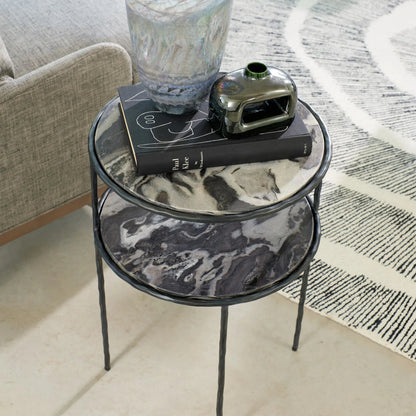 Registrar Tiered Table by Global Views. Made from iron, grey baloon marble in a unique style.
