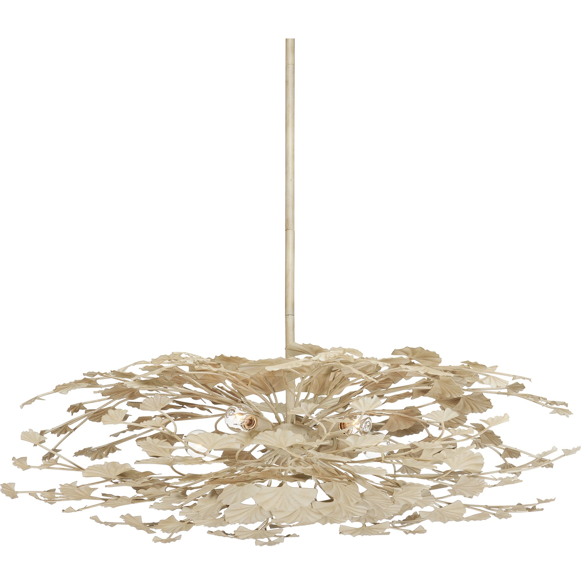 Maidenhair Cream Semi-Flush Mount by Currey and Company in antique pearl. Made from wrought iron in a modern style.