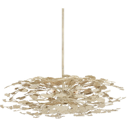 Maidenhair Cream Semi-Flush Mount by Currey and Company in antique pearl. Made from wrought iron in a modern style.