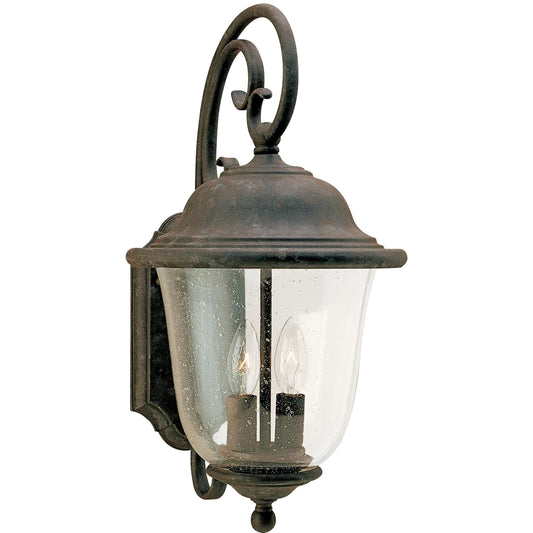 Trafalgar Two Light Outdoor Wall Lantern by Visual Comfort & Co. in oxidized bronze. Made from aluminum in a unique style.