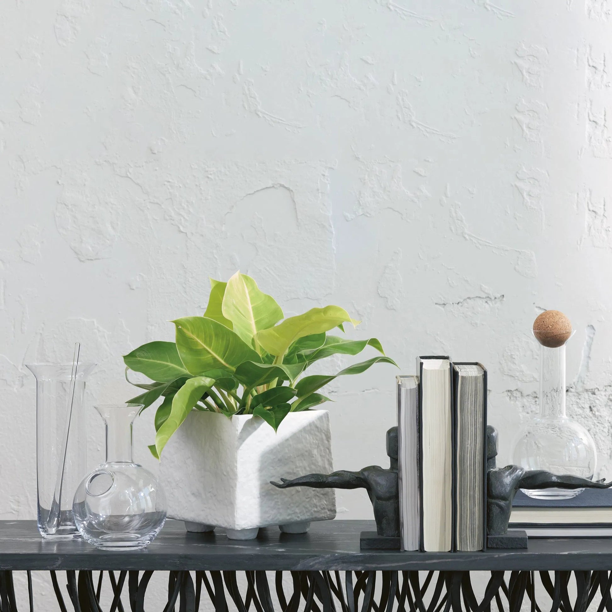 Rubble Square Planter by Global Views in white. Made from ceramic in a transitional style.