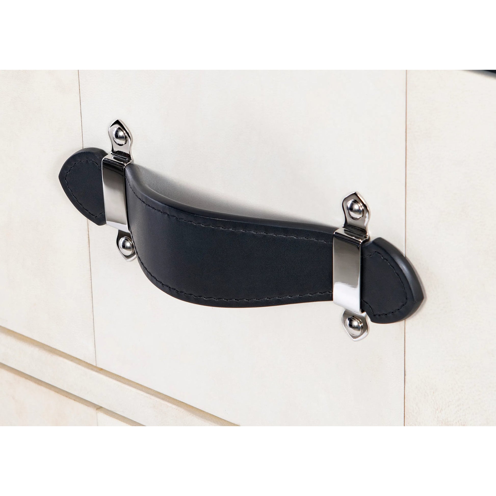 Hawkins Chest by Maitland-Smith in vellum, black leather. Made from unique in a traditional style.