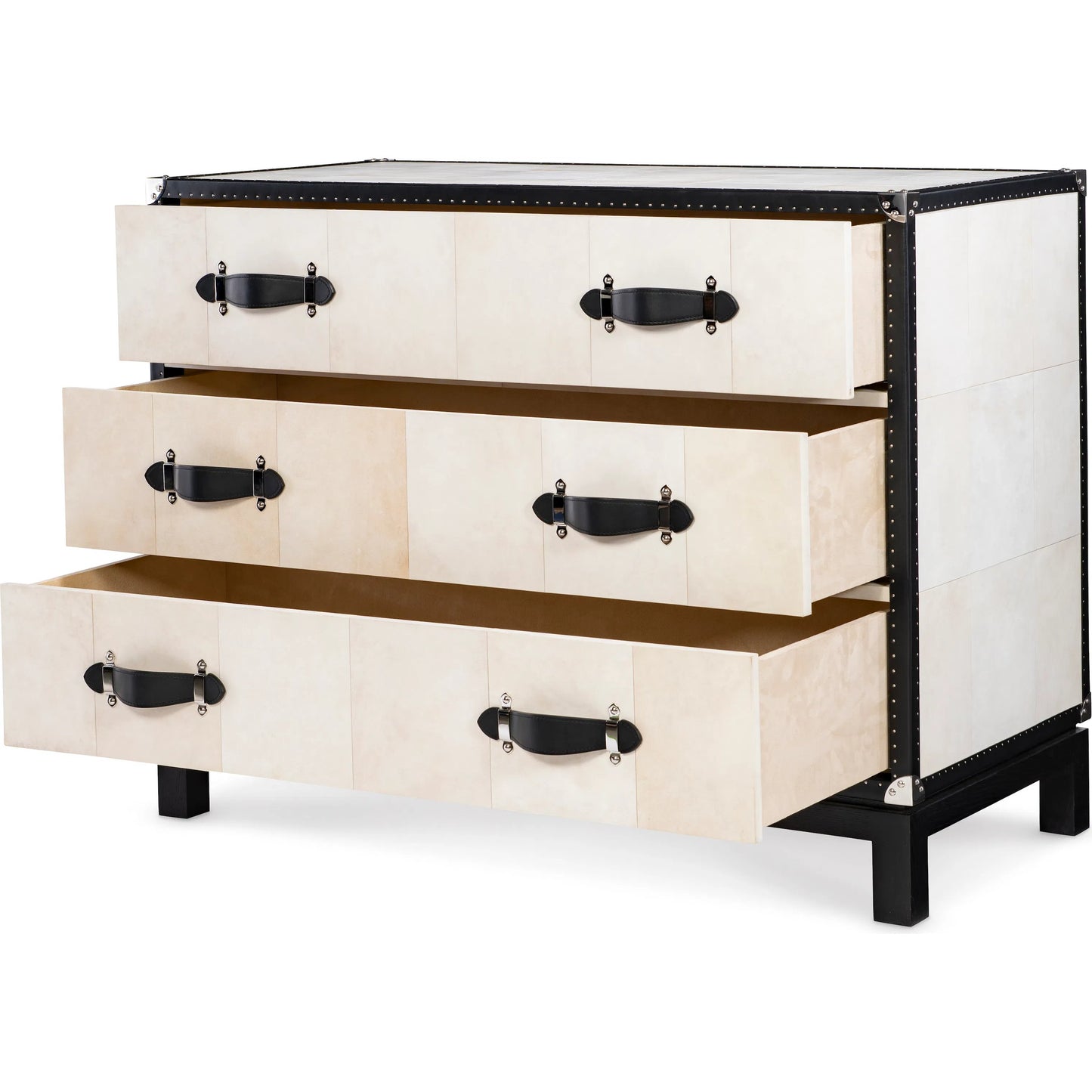 003 SI-2293529 | Additional Silo | Hawkins Chest by Maitland-Smith in vellum, black leather. Made from unique in a traditional style.