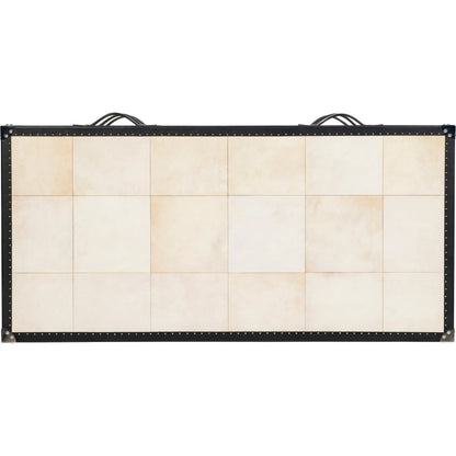 Hawkins Chest by Maitland-Smith in vellum, black leather. Made from unique in a traditional style.