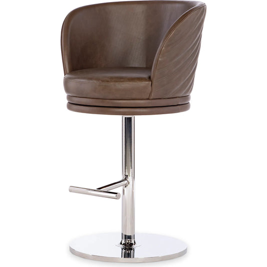 Leo Counter Stool by Maitland-Smith in grey leather, polished nickel. Made from unique in a unique style.