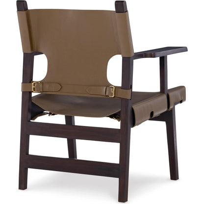 Milo Camp Chair by Maitland-Smith in olive leather, english walnut. Made from unique in a traditional style.