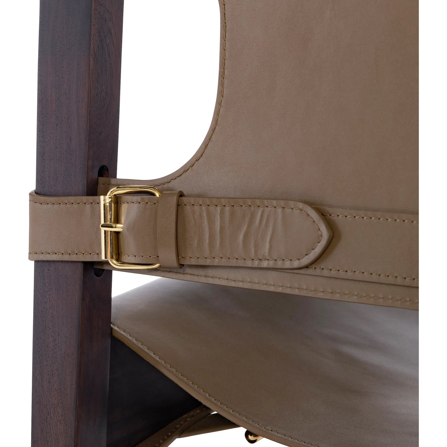 004 SI-2293544 | Closeup | Milo Camp Chair by Maitland-Smith in olive leather, english walnut. Made from unique in a traditional style.