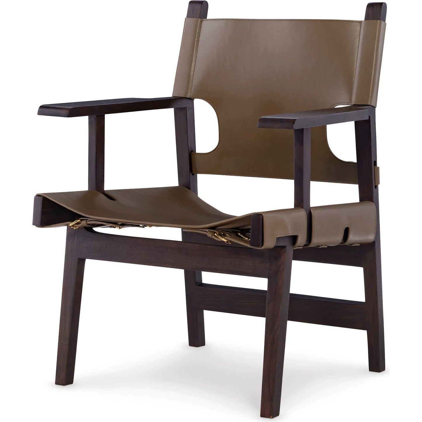 001 SI-2293544 | Primary Silo | Milo Camp Chair by Maitland-Smith in olive leather, english walnut. Made from unique in a traditional style.