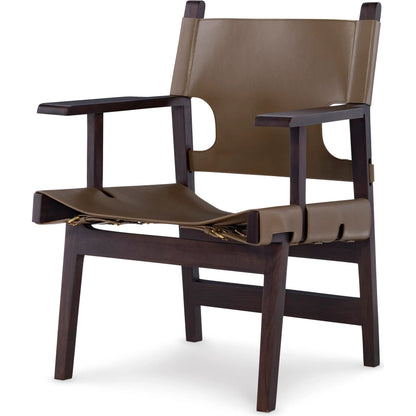 Milo Camp Chair by Maitland-Smith in olive leather, english walnut. Made from unique in a traditional style.