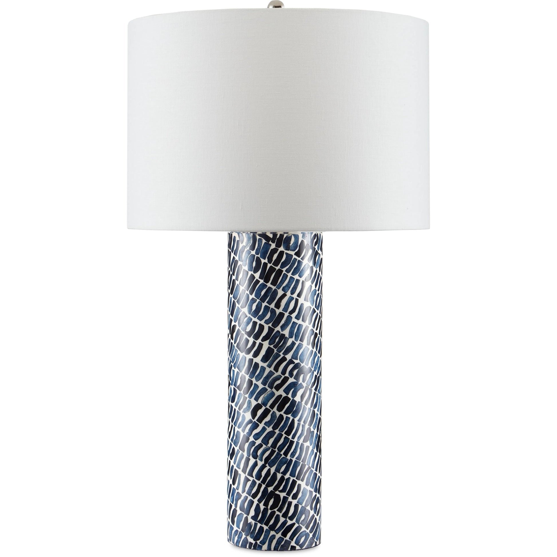 Indigo Table Lamp by Currey and Company in blue, white. Made from composite, wood, bone in a coastal style.