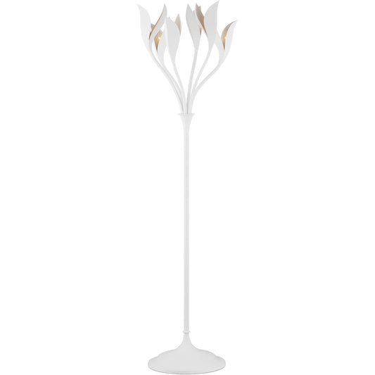 Snowflower Floor Lamp by Currey and Company in gesso white. Made from wrought iron in a modern style.