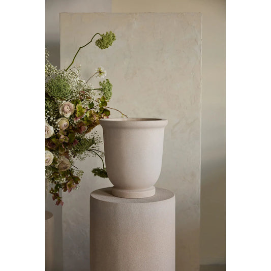 Pirouette Urn by Accent Decor in tan. Made from fiber composite in a unique style.