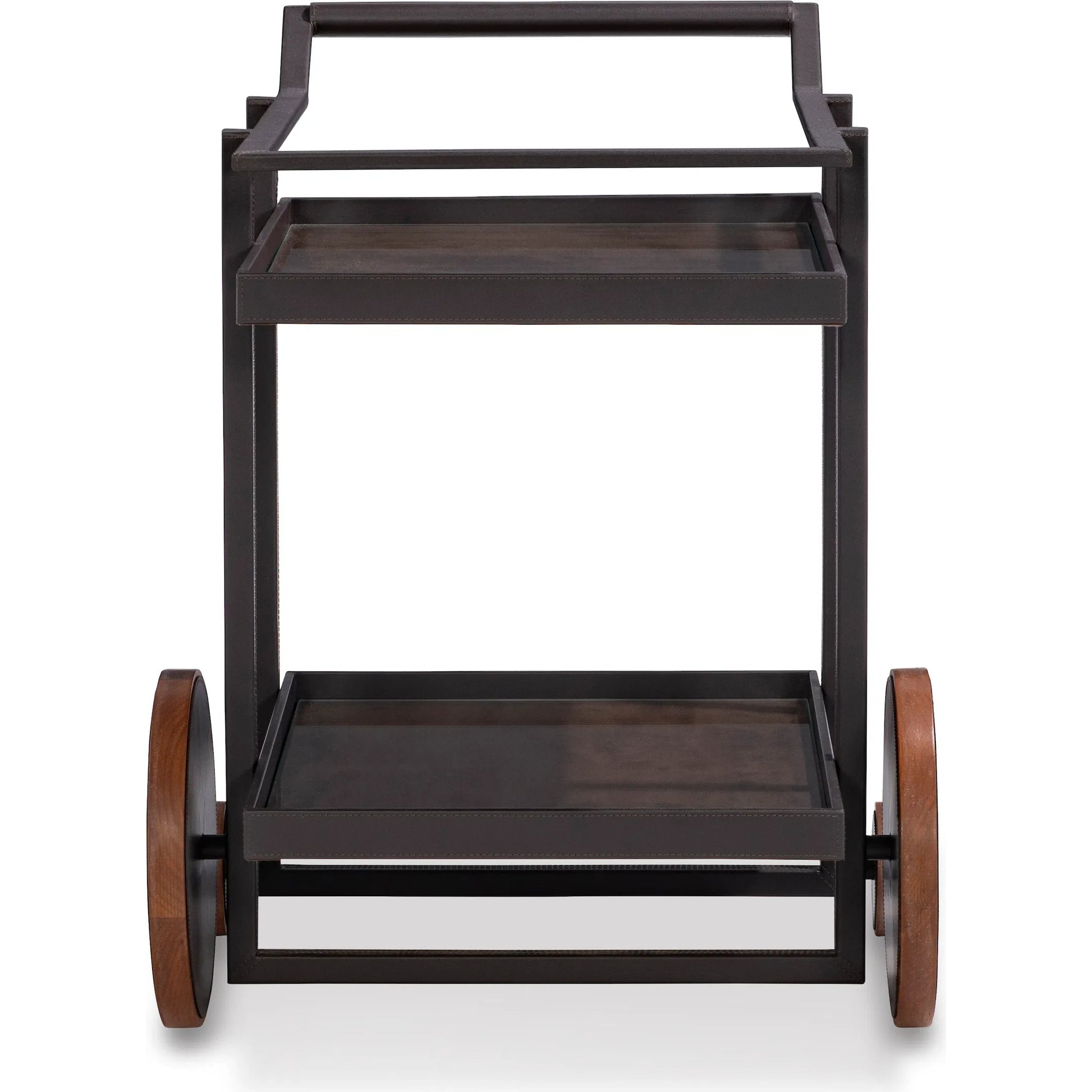 Dakota Side Cart by Maitland-Smith in black leather, english walnut. Made from unique in a unique style.