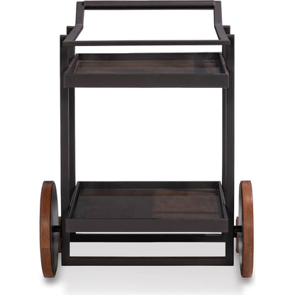 Dakota Side Cart by Maitland-Smith in black leather, english walnut. Made from unique in a unique style.