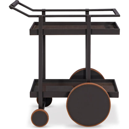 Dakota Side Cart by Maitland-Smith in black leather, english walnut. Made from unique in a unique style.