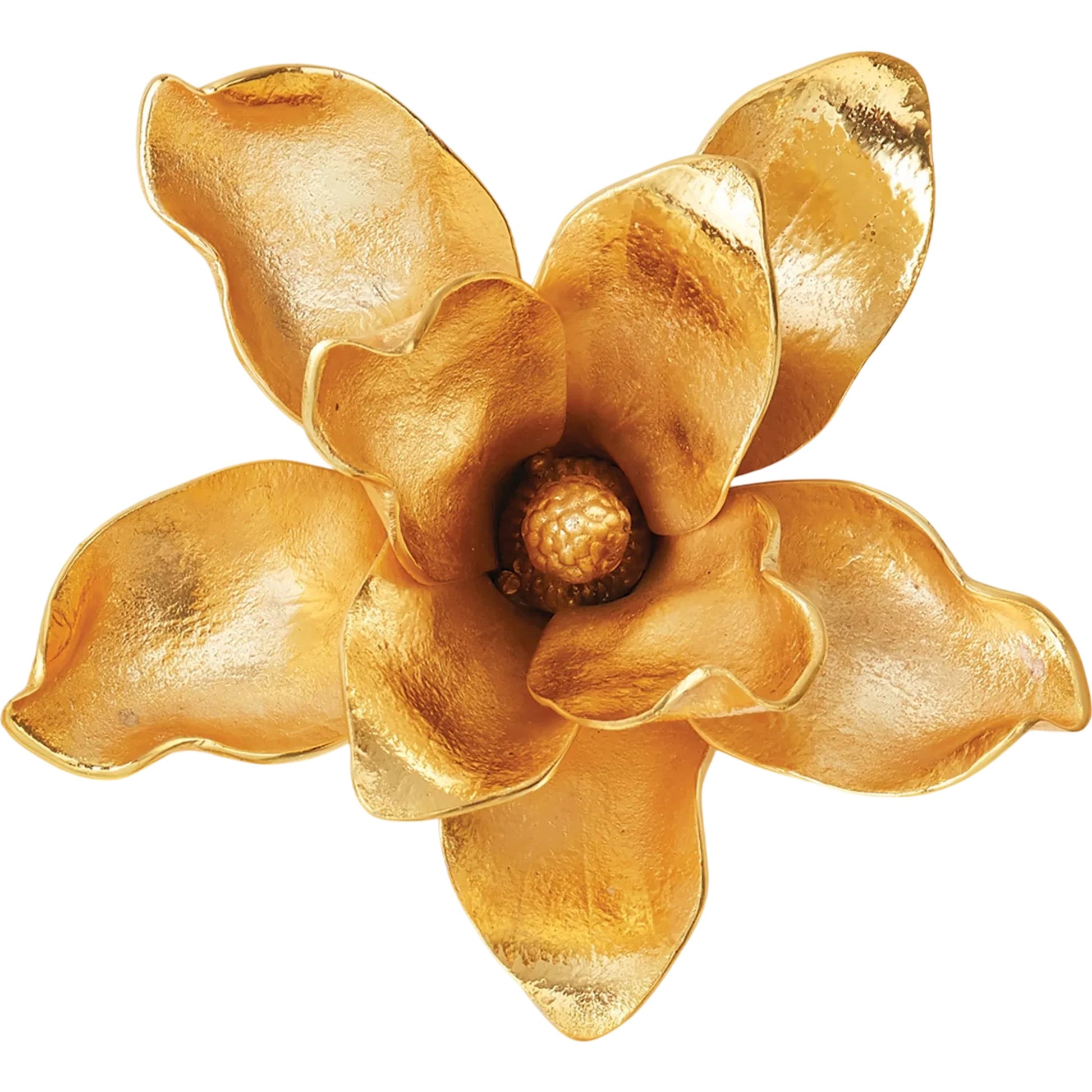 Magnolia Flower Wall Decor by Global Views in antique brass, gold. Made from brass in a modern style.