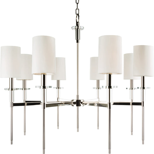 Amherst Chandelier by Hudson Valley in polished nickel. Made from steel in a modern style.
