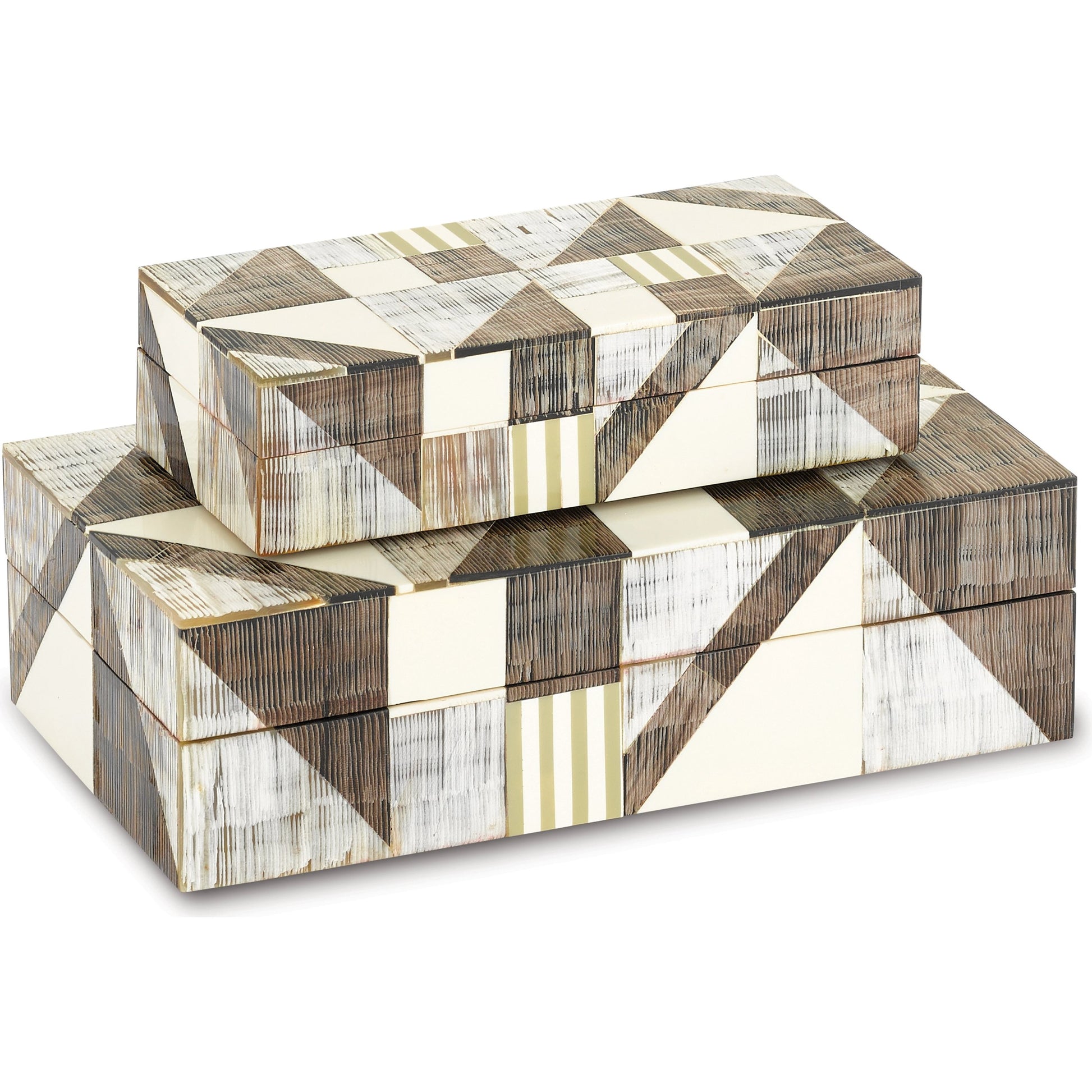 Modernist Bone and Horn Boxes by Currey and Company in gray, natural. Made from horn, composite, wood in a eclectic & global style.