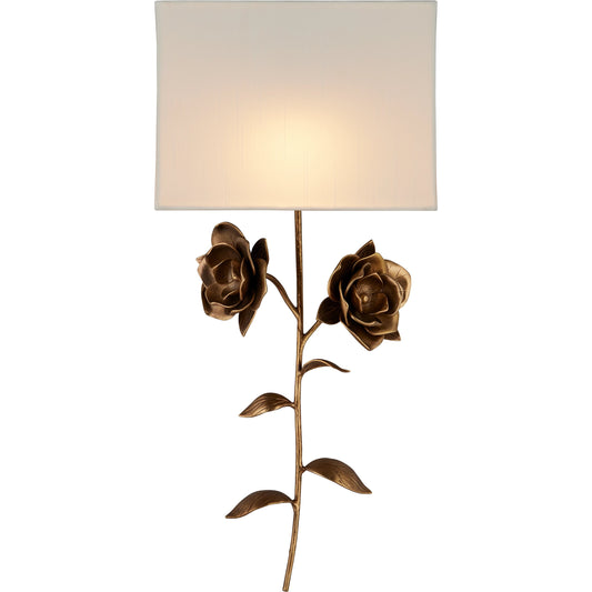 Rosabel Wall Sconce by Currey and Company in antique brass. Made from brass in a modern style.