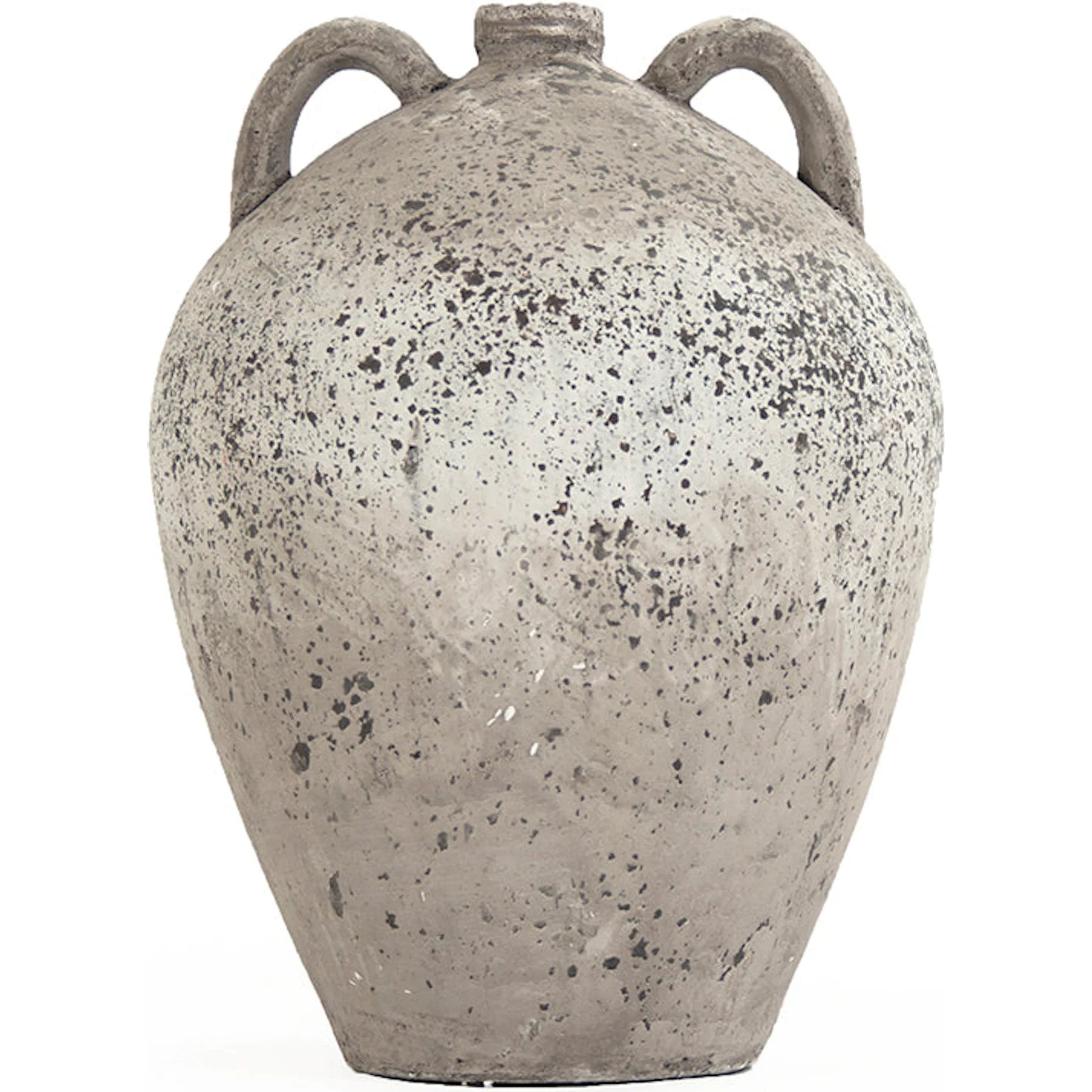 Camille Two Handle Ceramic Vase by Zentique in distressed grey and grey. Made from terracotta in a unique style.