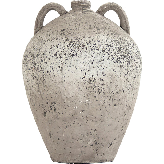 Camille Two Handle Ceramic Vase by Zentique in distressed grey and grey. Made from terracotta in a unique style.