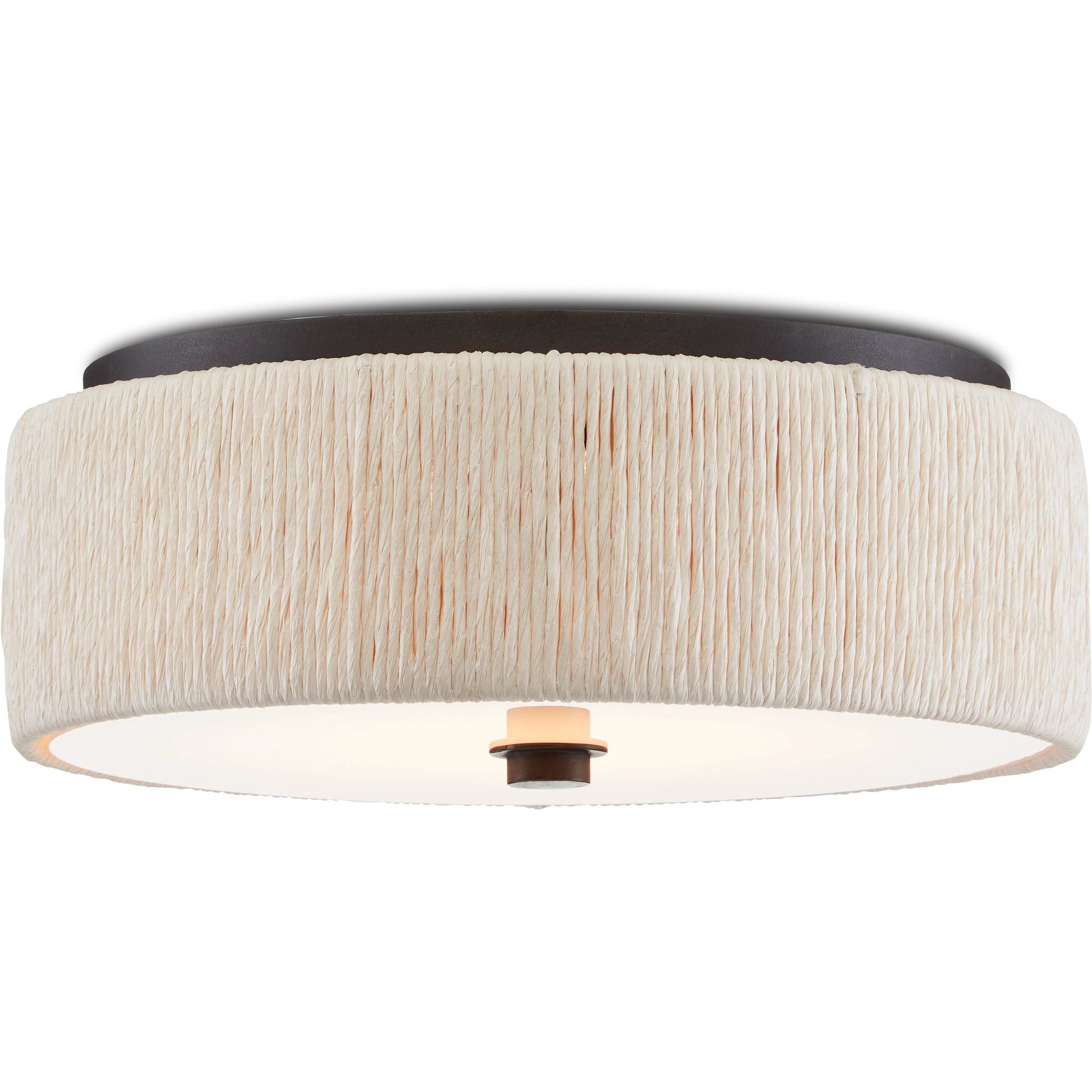 Tyrone Flush Mount by Currey and Company in natural, black. Made from wrought iron, paper twine, acrylic in a modern style.